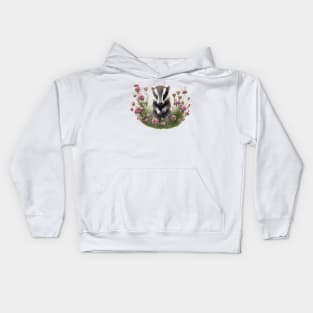 Baby badger in flower Kids Hoodie